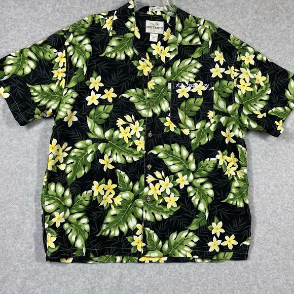 Sunset Breeze Hawaiian Shirt Mens Sz XXL Green Black Palm Leaves Microfiber - Picture 1 of 12